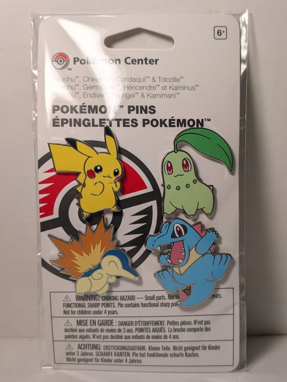 Pokemon Johto Starters & Pikachu Enamel Pins Set Of 4 Collectible Lapel Badges